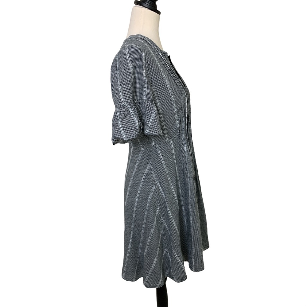 CeCe Ruffle Black White Pintuck Mini Dress - Picture 2 of 7